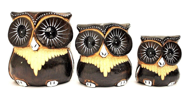 Decorative Ornaments & Figures - Owl Set Of 3 Brown