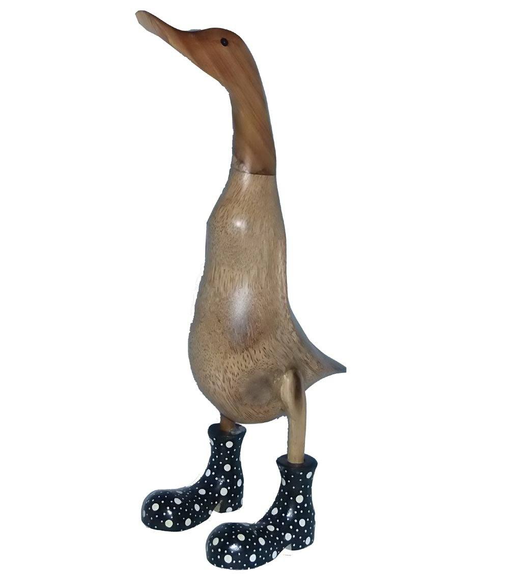 Reny's Ark Wooden Duck Ornament - Bamboo Duck Statue With Wellies Boots - 25cm