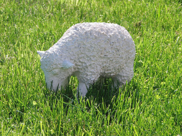 Other Garden Ornaments - White Lamb Grazing Garden Ornament
