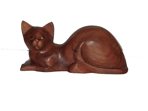 Decorative Ornaments & Figures - Cat Statue Lying Down, Wood Carving