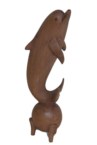 Dolphin Statue On Ball Carved From Wood