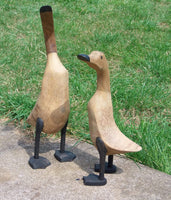 Statues & Lawn Ornaments - Wooden Ducks From Bamboo Root,  Pair Large+Medium