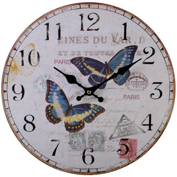 Wall Clocks - Large BUTTERFLY Wooden WALL CLOCK