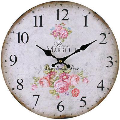 Wall Clocks - Large Rose Wooden WALL CLOCK Vintage